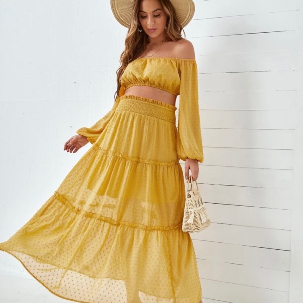 Maternity Swiss Dot Off Shoulder Crop Top & Skirt